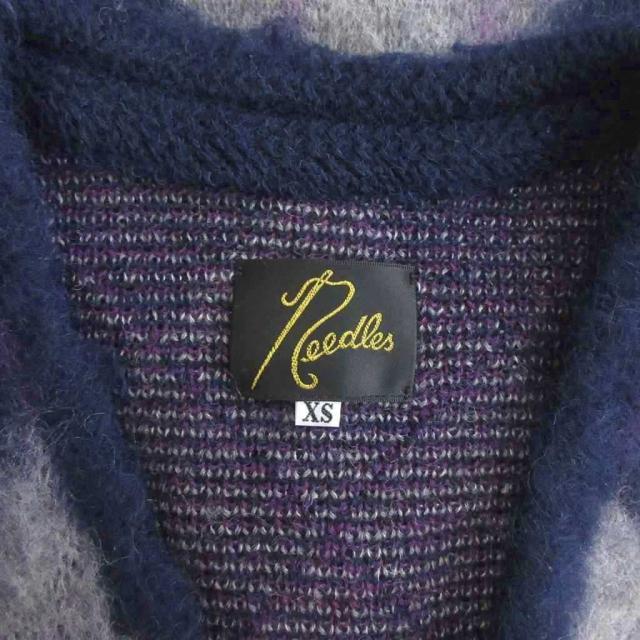 【中古】ニードルス ニードルズ Needles カーディガン 長袖 モヘヤ アーガイルチェック FK377 紫 パープル XS_4