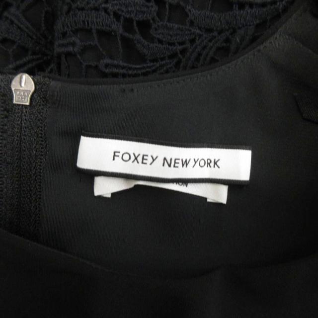 【中古】未使用品 フォクシーニューヨーク FOXEY NEW YORK タグ付き ノースリーブワンピース ロング丈 レース 黒 38_4