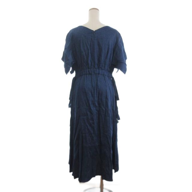 【中古】アドーア シャンブレーワンピース 半袖 ラップ風 ロング デニム リボン 531-8140321 青系 ブルー系 38 ■TC