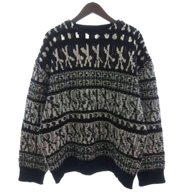 【中古】ジバンシィ MOTIF STRIPE JACQUARD WOOL KNIT ニット セーター 長袖 総柄 厚手 BM90HJ4Y9S 黒 白 XS メンズ