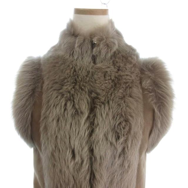 【中古】ロエベ LOEWE ムートンベスト フルジップ レザー 羊革 ベージュ_3