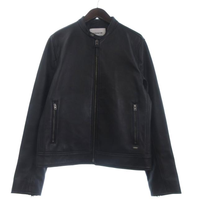 【中古】コーチ COACH ライダースジャケット レザー シングル 長袖 CU407 黒 ブラック M メンズ