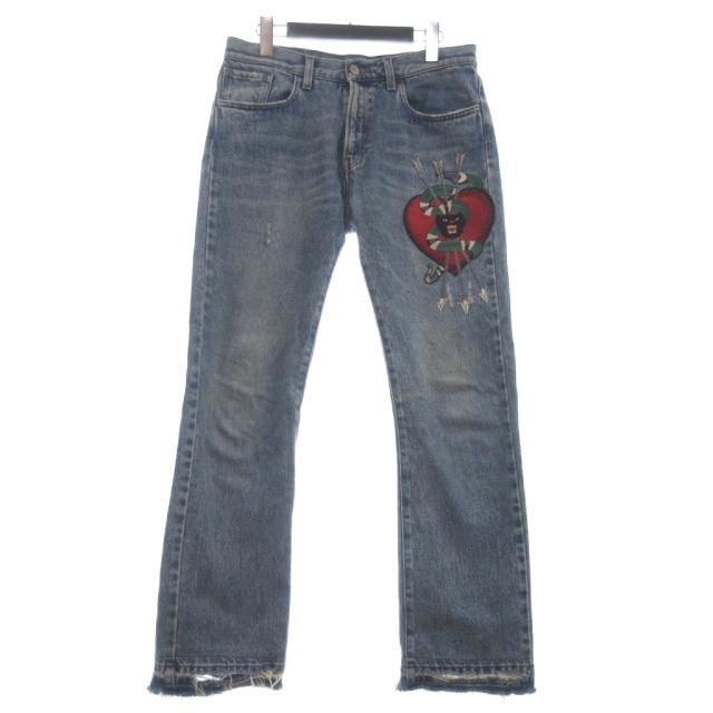 【中古】グッチ GUCCI Embroidery デニムパンツ ジーンズ 刺繍 コットン 452544 XR425 青 ブルー 30 メンズ