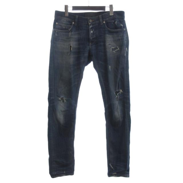 【中古】ドルチェ&ガッバーナ ドルガバ DENIM デニムパンツ ジーンズ ボタンフライ ダメージ加工 青 ブルー 48