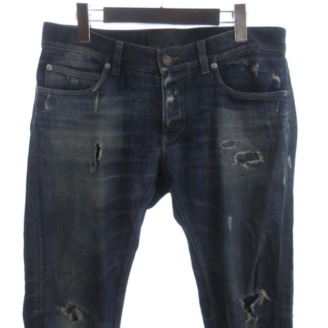 【中古】ドルチェ&ガッバーナ ドルガバ DENIM デニムパンツ ジーンズ ボタンフライ ダメージ加工 青 ブルー 48_2
