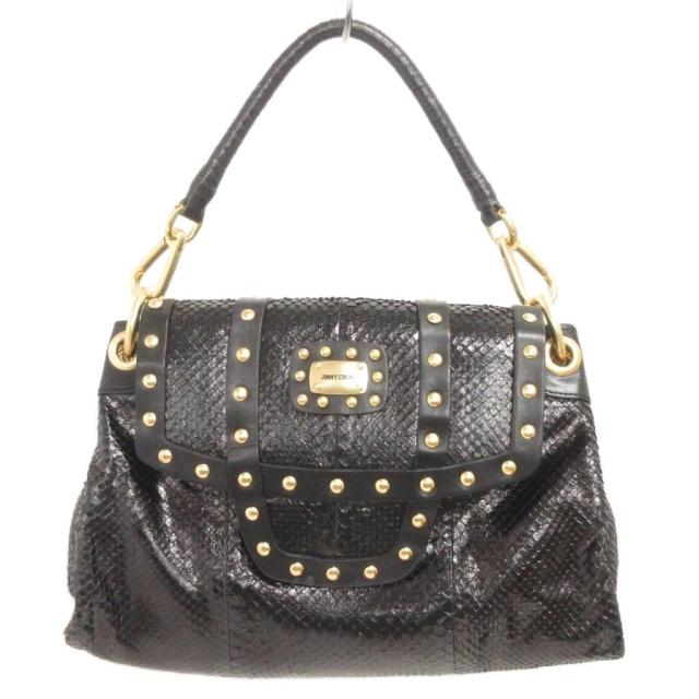 【中古】ジミーチュウ JIMMY CHOO ハンドバッグ スタッズ スネーク レザー 黒 ブラック レディース