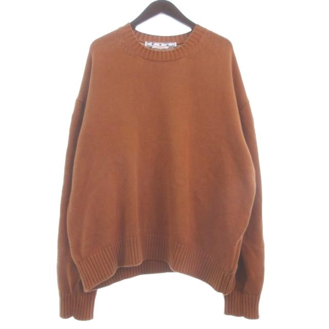 【中古】オフホワイト アロー クルーネック ロングスリーブ ジャンパー ニット セーター エンボスロゴ オレンジ系_1