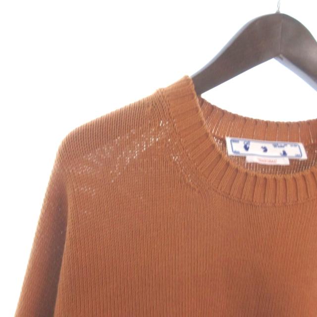 【中古】オフホワイト アロー クルーネック ロングスリーブ ジャンパー ニット セーター エンボスロゴ オレンジ系_2