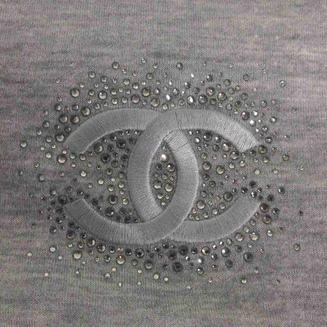 【中古】シャネル CHANEL ココマーク マフラー 刺繍 ライトストーン カシミヤ混 シルク混 グレー ★AA☆ レディース_1