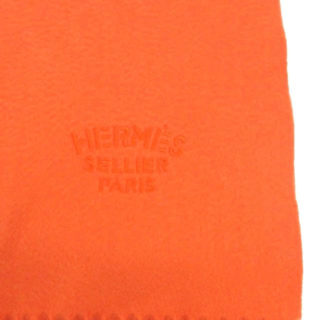 【中古】エルメス HERMES SELLIER PARIS マフラー ストール フリンジ 大判 カシミヤ オレンジ ☆AA★ レディース_2