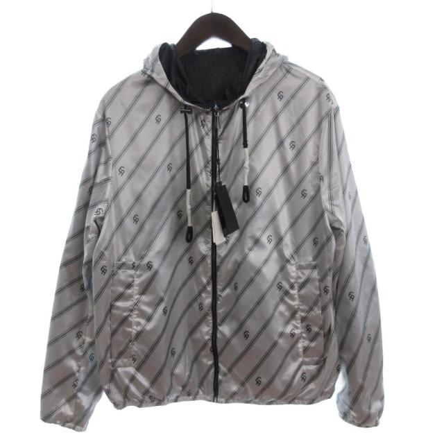 【中古】未使用品 エンポリオアルマーニ タグ付 リバーシブルジャケット ナイロン 総柄 黒 シルバーカラー 48