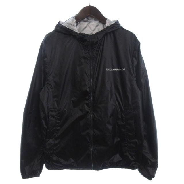 【中古】未使用品 エンポリオアルマーニ タグ付 リバーシブルジャケット ナイロン 総柄 黒 シルバーカラー 48_3