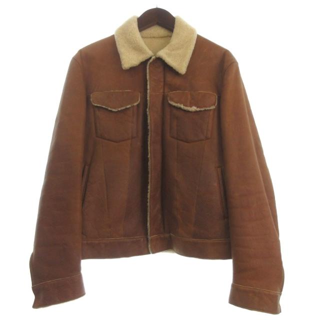 【中古】バーニーズニューヨーク BARNEYS NEW YORK ムートンジャケット レザー 長袖 ボア 茶 ブラウン 46 メンズ