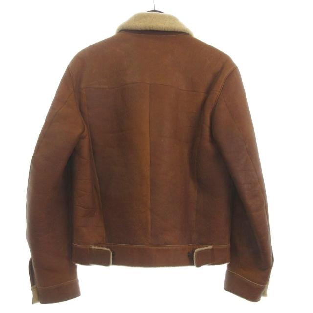 【中古】バーニーズニューヨーク BARNEYS NEW YORK ムートンジャケット レザー 長袖 ボア 茶 ブラウン 46 メンズ_1