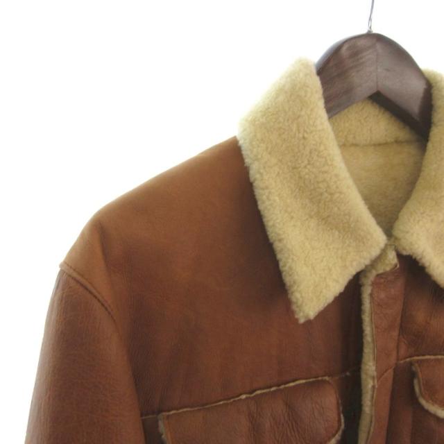【中古】バーニーズニューヨーク BARNEYS NEW YORK ムートンジャケット レザー 長袖 ボア 茶 ブラウン 46 メンズ_2