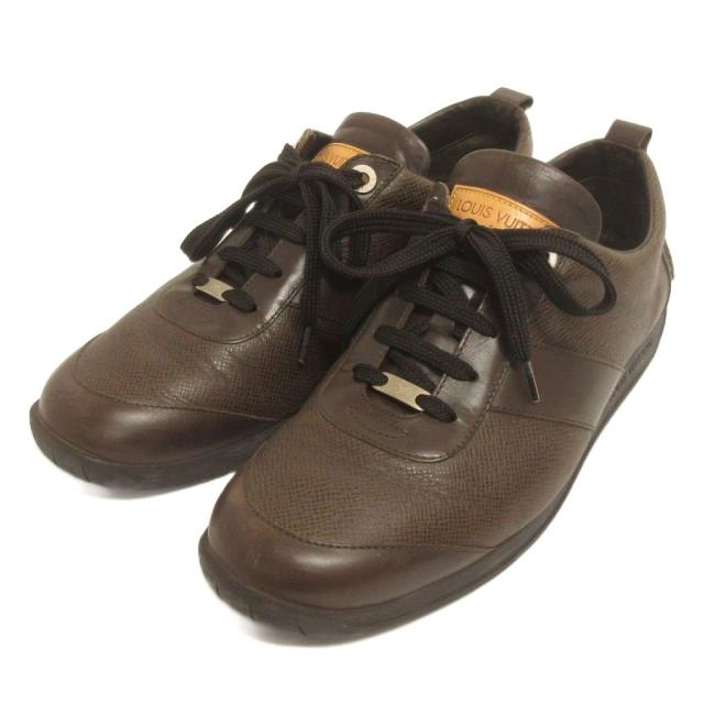 【中古】ルイヴィトン LOUIS VUITTON スニーカー シューズ レザー GO 0074 6.5 25.5cm相当 茶 ブラウン メンズ