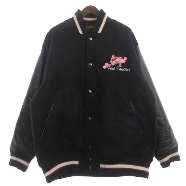 【中古】PINK PANTHER × FLAGSTAFF スタジャン ジャケット 長袖 刺繍 黒 ブラック 3L メンズ_1