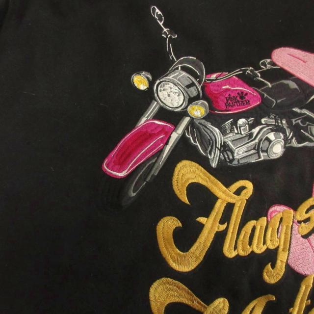 【中古】PINK PANTHER × FLAGSTAFF スタジャン ジャケット 長袖 刺繍 黒 ブラック 3L メンズ_3