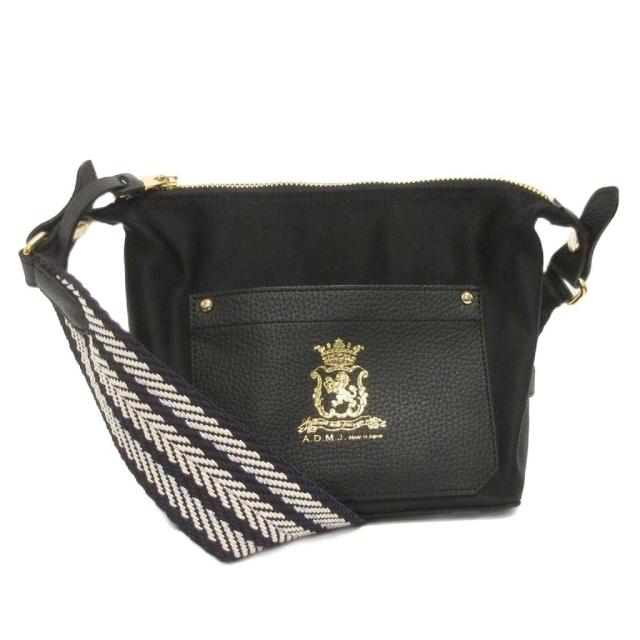 【中古】美品 エーディーエムジェイ A.D.M.J. マーキスアクセント クロスボディバッグ ショルダー パスケース付き 黒