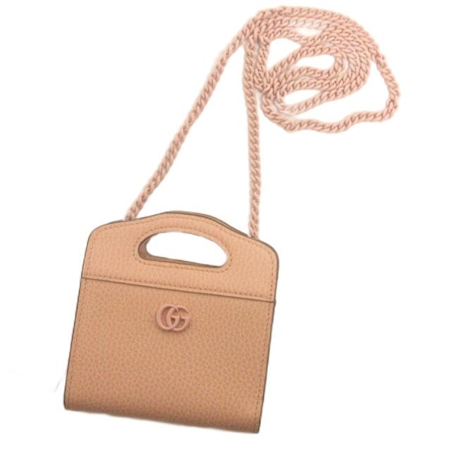 【中古】グッチ GUCCI 美品 GGロゴ チェーンウォレット 二つ折り財布 コンパクト レザー 701074 ピンク レディース