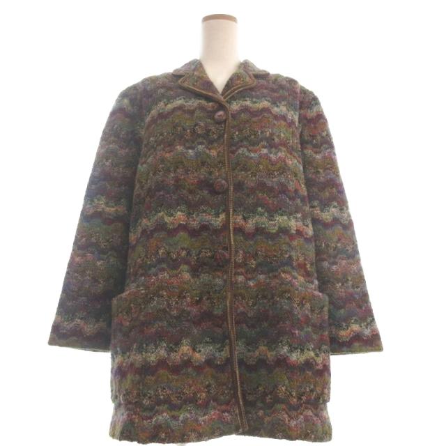 【中古】ミッソーニ MISSONI ツイードコート ミディ丈 長袖 ウール マルチカラー 32 レディース