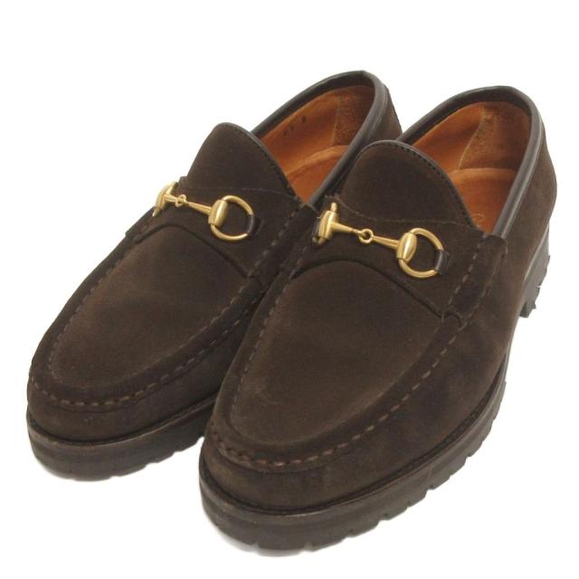 【中古】グッチ GUCCI ローファー ホースビット スエードレザー 101 6105 茶 ブラウン 6.5 レディース