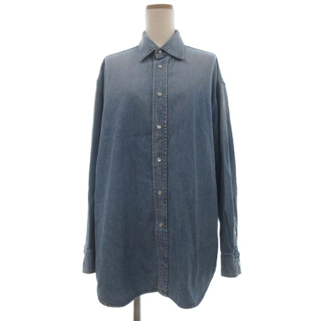 【中古】バレンシアガ BALENCIAGA ロゴ刺繍スナップデニムシャツ オーバーサイズ 長袖 571457 38 青 ブルー レディース