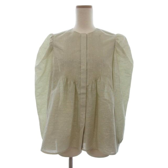 【中古】ドゥロワー 美品 RESORT1 ラメチェックブラウス 長袖 ノーカラー ピンタック 黄系 イエロー系 38
