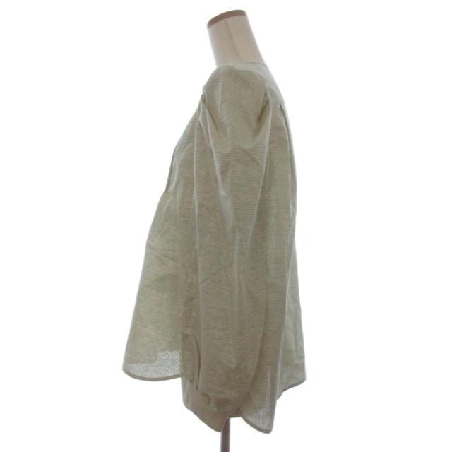 【中古】ドゥロワー 美品 RESORT1 ラメチェックブラウス 長袖 ノーカラー ピンタック 黄系 イエロー系 38_1