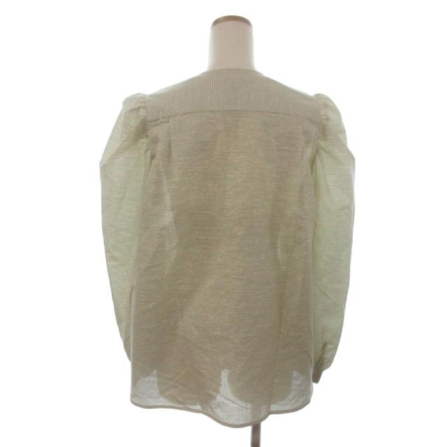 【中古】ドゥロワー 美品 RESORT1 ラメチェックブラウス 長袖 ノーカラー ピンタック 黄系 イエロー系 38_2