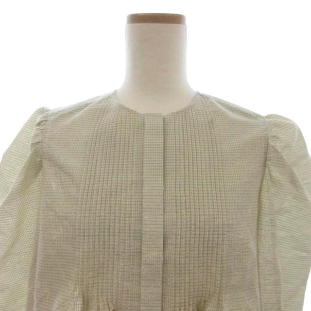 【中古】ドゥロワー 美品 RESORT1 ラメチェックブラウス 長袖 ノーカラー ピンタック 黄系 イエロー系 38_3