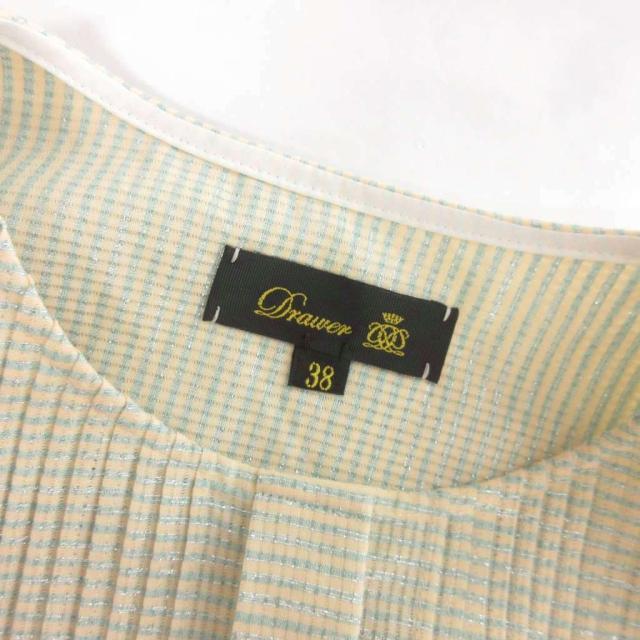 【中古】ドゥロワー 美品 RESORT1 ラメチェックブラウス 長袖 ノーカラー ピンタック 黄系 イエロー系 38_4