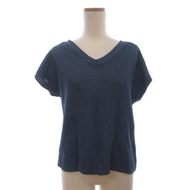 【中古】ローレンラルフローレン LAUREN RALPH LAUREN 美品 ニットベスト Vネック リネン 青 ブルー M レディース