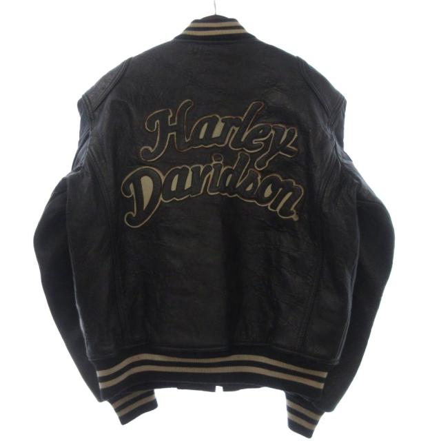 【中古】ハーレーダビッドソン HARLEY DAVIDSON スタジャン レザージャケット ジップアップ ロゴ 長袖 M 黒