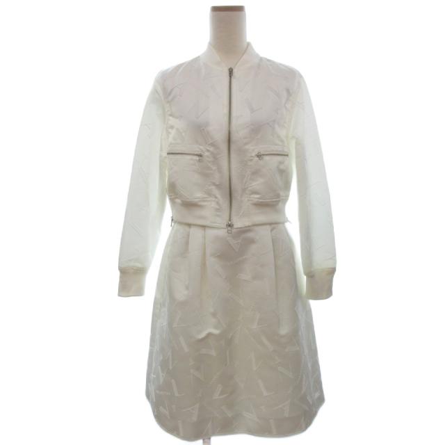【中古】ランバン LANVIN エンボスロゴ セットアップ ブルゾン フレア スカート オフホワイト 38 36 レディース
