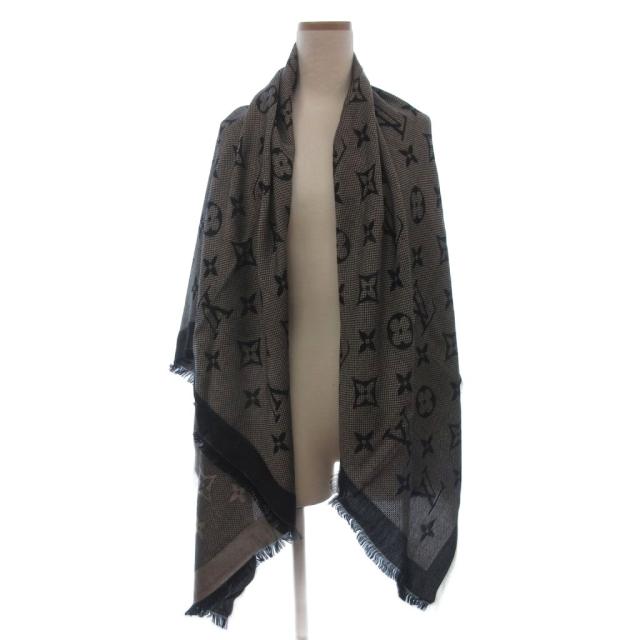 【中古】ルイヴィトン LOUIS VUITTON 美品 モノグラム ネオナット ショール M73677 LVロゴ スクエア 大判 黒_1