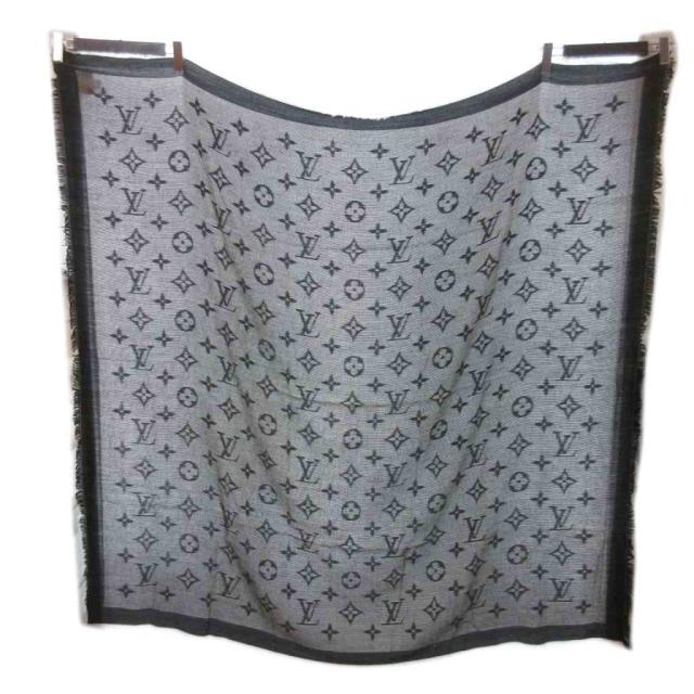 【中古】ルイヴィトン LOUIS VUITTON 美品 モノグラム ネオナット ショール M73677 LVロゴ スクエア 大判 黒_2