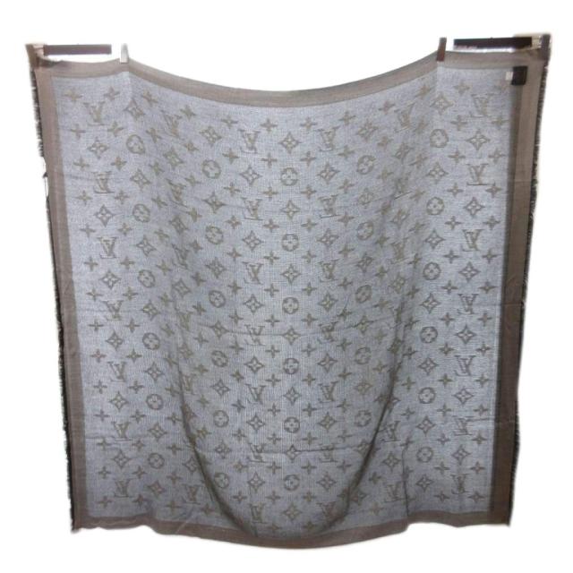 【中古】ルイヴィトン LOUIS VUITTON 美品 モノグラム ネオナット ショール M73677 LVロゴ スクエア 大判 黒_3