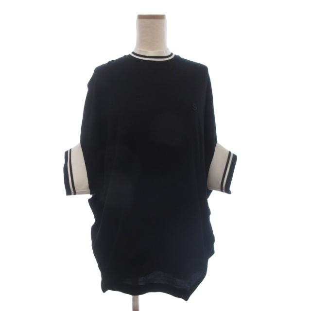 【中古】サカイ sacai 21SS ライン入り ポロシャツ カットソー 半袖 スリット トルマンスリーブ 変形 黒 ブラック 2