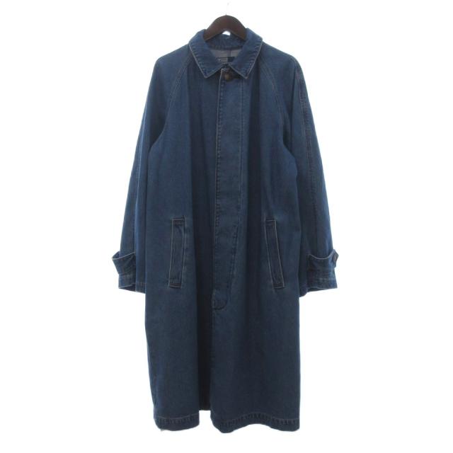 【中古】ポロ ラルフローレン デニムミディシングル コート ロング丈 比翼ボタン インディゴ 青 ブルー L メンズ