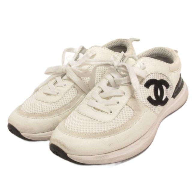 【中古】シャネル CC Logo Trainer スニーカー ローカット ココマーク G37491 白 ホワイト 36 ☆AA★ レディース