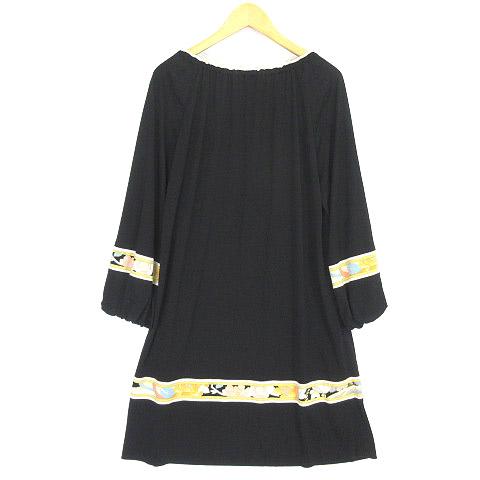 中古 レオナール Leonard ワンピース 七分袖 ひざ丈 花柄 ラグランスリーブ リボン 黒 ブラック 38 Ibs28 レディースの通販はau Pay マーケット ブランド古着のベクトル