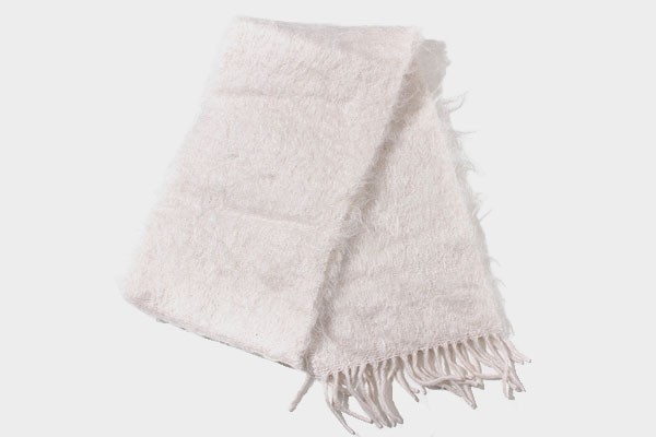 【中古】LOEWE ロエベ MOHAIR SCA BLANCO モヘヤ ウール アナグラムレザーパッチ フリンジマフラー ストール /◆☆｜au  PAY マーケット