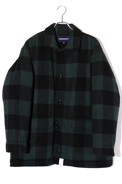 【中古】DESCENDANT ディセンダント SIZE:3 RAG MELTON JACKET チェック ラグ メルトンジャケット GREEN /● メンズ