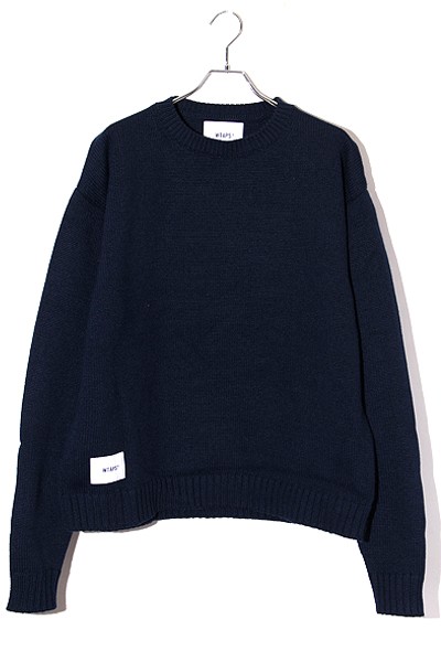 【中古】23AW WTAPS SIZE:3 CREW NECK 02 / SWEATER / POLY. SIGN セーター NAVY ネイビー 232MADT-KNM05/● メンズ