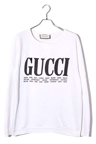 【中古】GUCCI グッチ SIZE:XS ロゴ ラグラン クルーネックスウェットシャツ トレーナー WHITE ホワイト /● メンズ