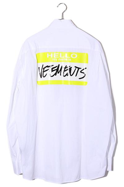 【中古】VETEMENTS ヴェトモン SIZE:L MY NAME IS VETEMENTS SHIRT プリント 長袖シャツ ホワイト /● メンズの通販は
