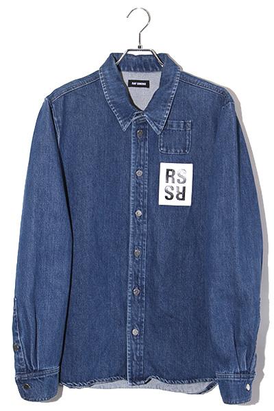 ラフシモンズ　STRAGHT FIT DENIM SHIRT Leather Patch Straight Fit Denim Shirt in Salmon – SVRN