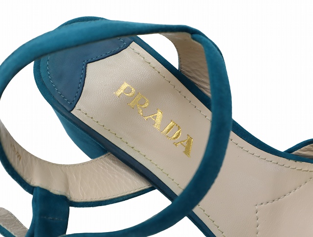 【中古】23.0cm PRADA プラダ Velvet ベルベット プラットフォーム ヒール サンダル パンプス Green グリーン /◆