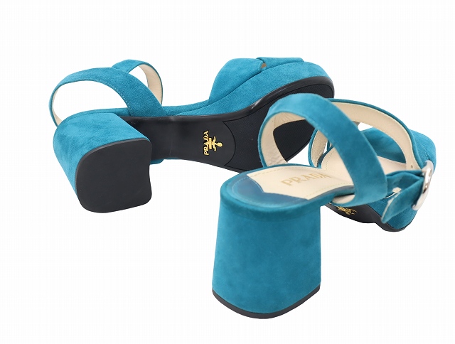 【中古】23.0cm PRADA プラダ Velvet ベルベット プラットフォーム ヒール サンダル パンプス Green グリーン /◆